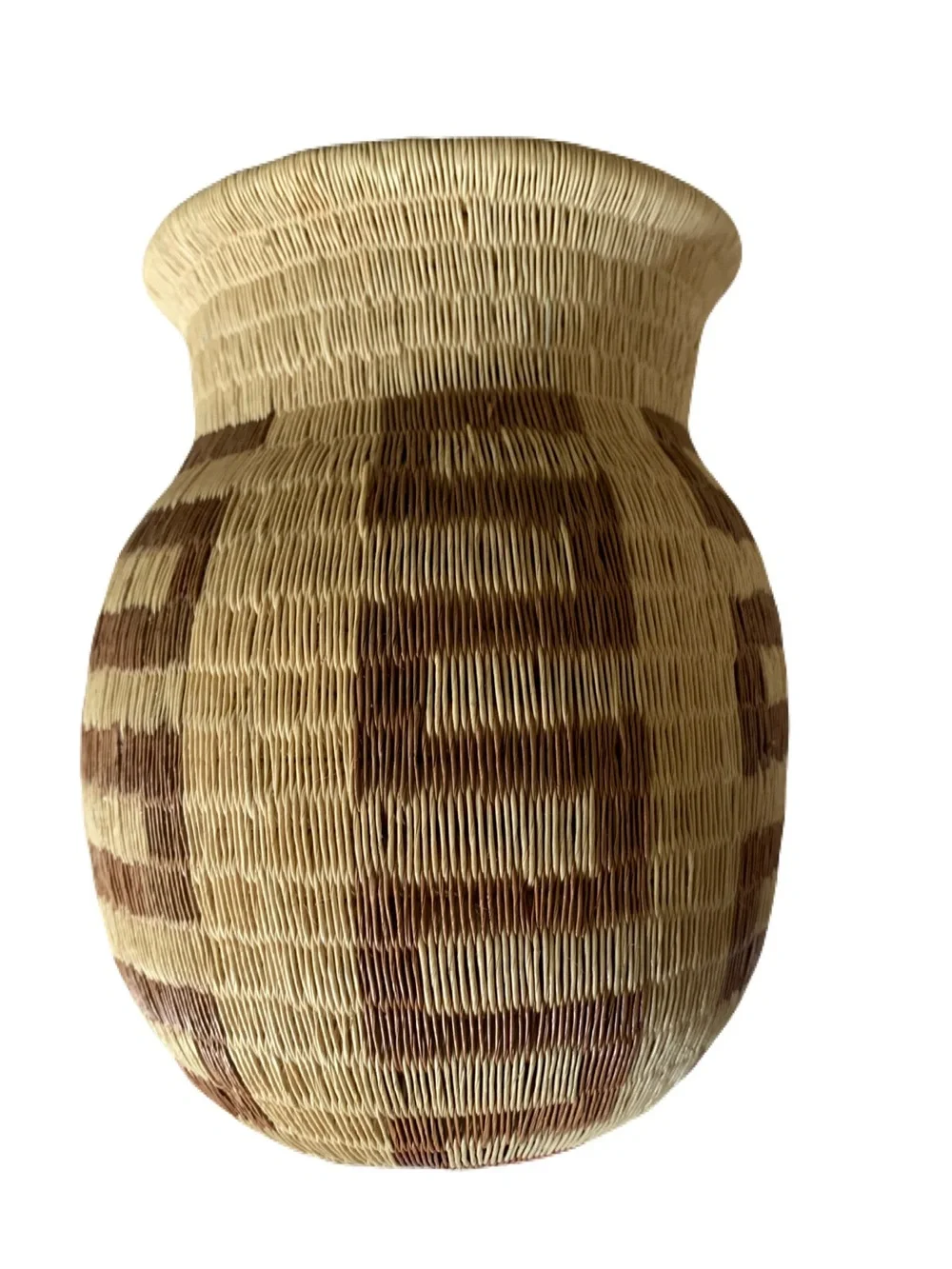 Wounaan Style Handwoven Basket Zig Zag Motif Panama Chunga Palm Tribal Art Vase